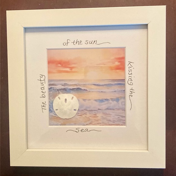 Framed Beach Sand Dollar Art “The beauty of the sun kissing the sea” 7”x7” - Picture 1 of 5